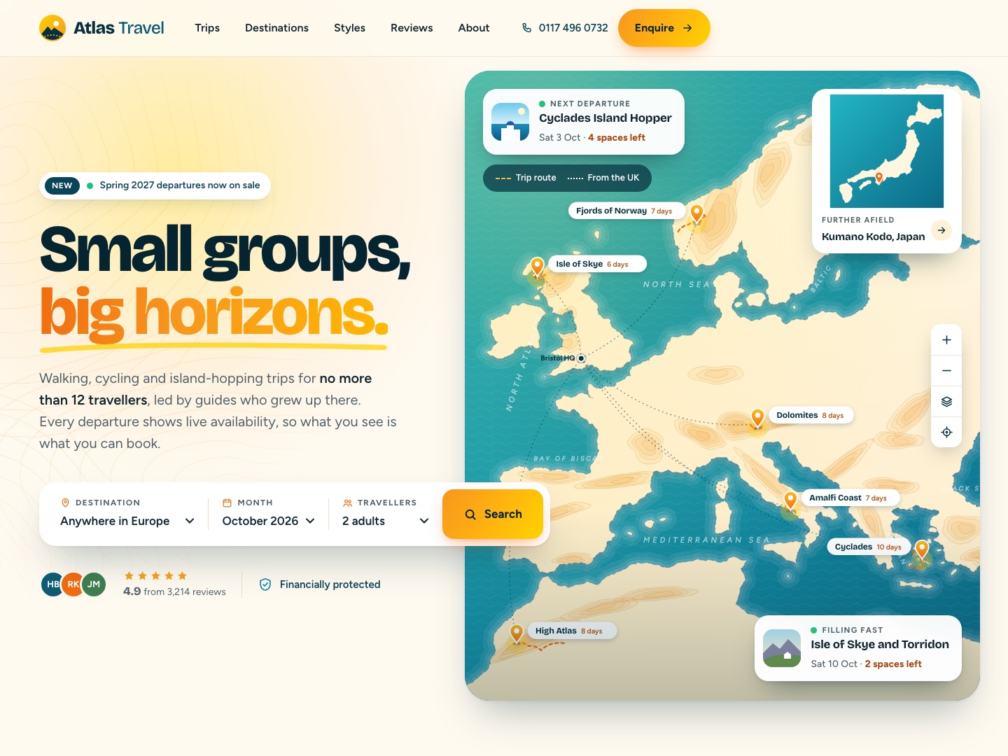 Atlas Travel website, desktop