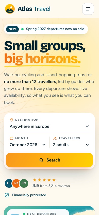 Atlas Travel concept site on a phone