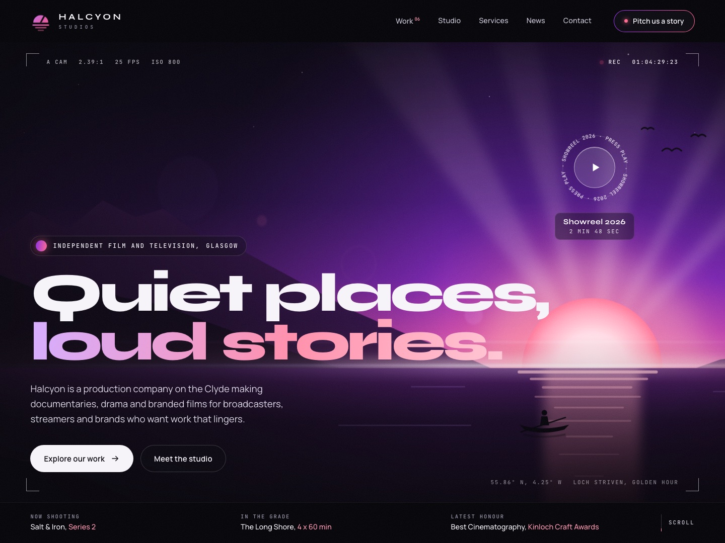 Halcyon Studios website, desktop