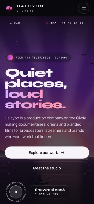 Halcyon Studios concept site on a phone